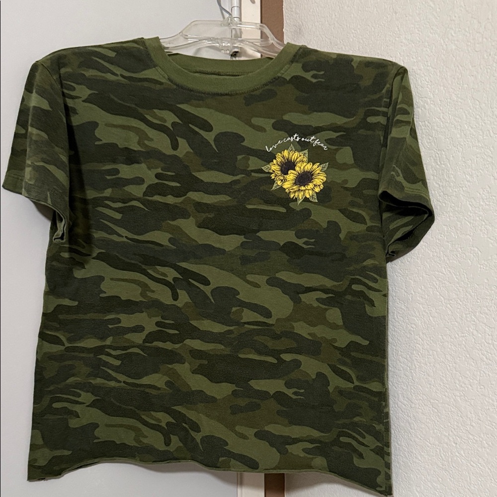 Awake Green Camo Kids T-Shirt with Sunflower
